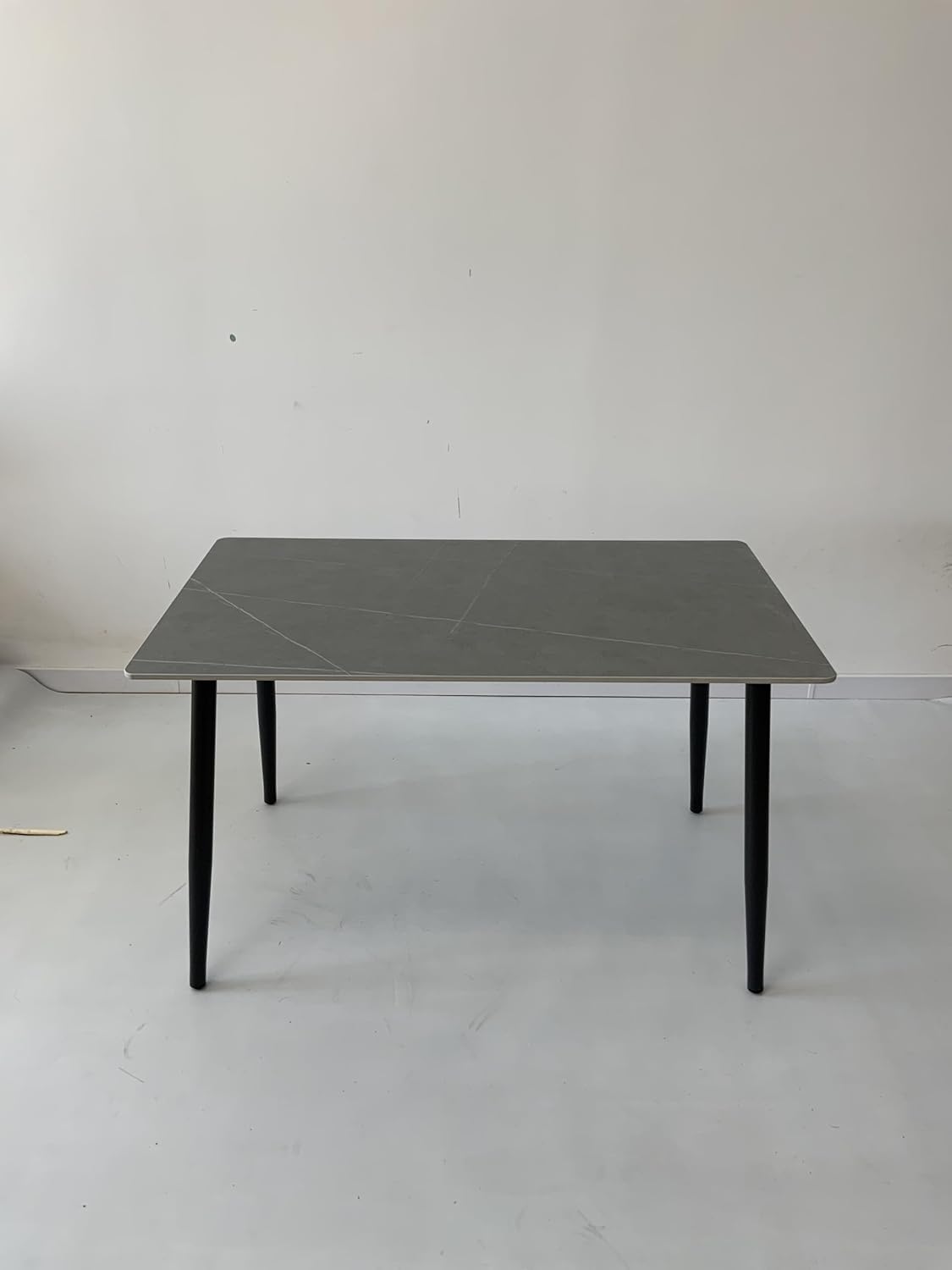 SKY-TOUCH New upgrade Modern Kitchen Dining Table,Rock Board Desktop Dining Table 140×80×75cm,Wooden Board Stably Connect to Desktop,Black Iron Table Legs - Installation Instructions Inside