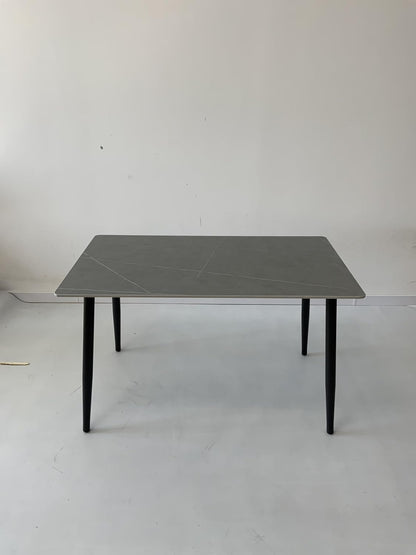 SKY-TOUCH New upgrade Modern Kitchen Dining Table,Rock Board Desktop Dining Table 140×80×75cm,Wooden Board Stably Connect to Desktop,Black Iron Table Legs - Installation Instructions Inside