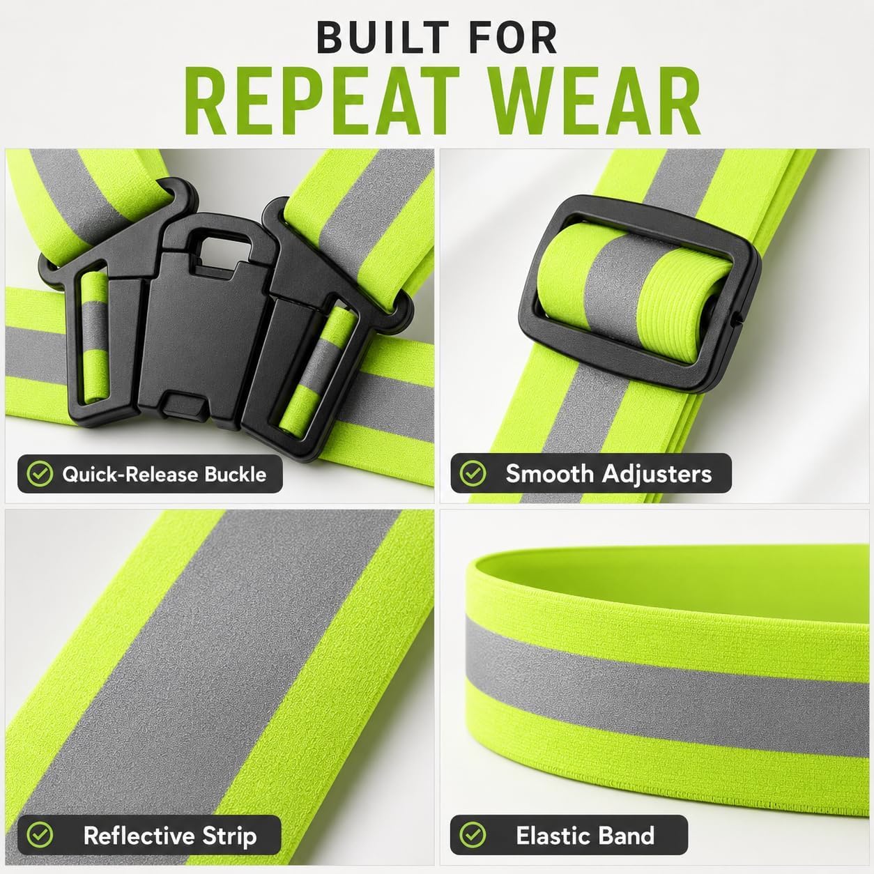 SKY-TOUCH Reflective Safety Harness/Elastic Safety Vest—Designed for Walking, Jogging, and Hhiking Lightweight Breathable and Adjustable Elastic Strap Width: 4 cm Reflective Strip Width: 1.5 cm Green