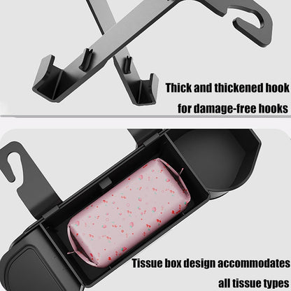 SKY-TOUCH Multifunctional Car Rear Seat Organizer with Hooks, Cup Holder, and Tissue Box/Phone Tray – Essential Travel Accessory Black