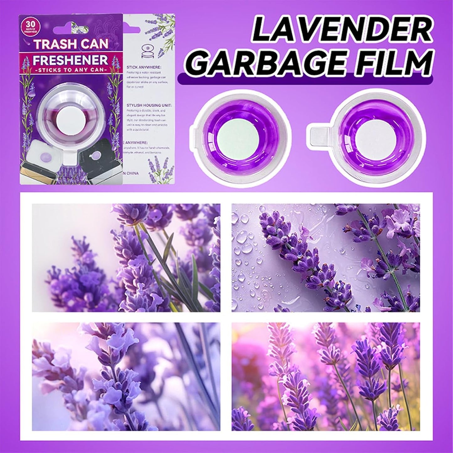 SKY-TOUCH 1PCS Trash Can Deodorizer, Plant-Based Lavender Bin Freshener, Slow-Release Self-Adhesive Air Freshener for Kitchen Food Waste and Pedal Bin Lids, Up to 30 Days