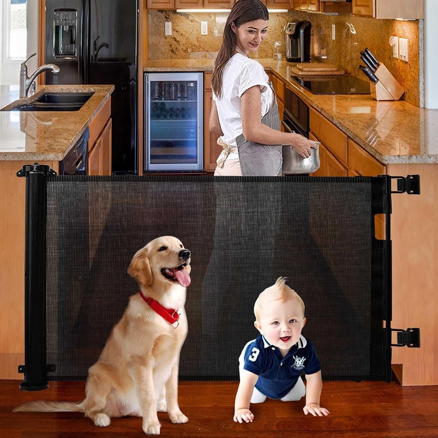SKY-TOUCH Retractable Baby Safety Gate (180 x 86 cm Mesh Pet Gate) – Drill-Mount Installation, Adjustable Width Suitable for Stairs, Doorways, and Hallways, White