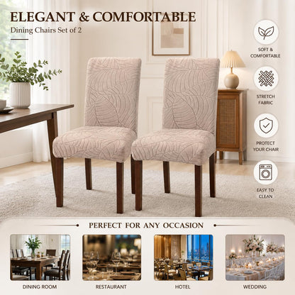 SKY-TOUCH 2 PCS Dining Chair Slipcovers, Stretch Dining Room Chair Covers, Removable Washable Chair Protectors, Dustproof Chair Covers for Home, Kitchen, Restaurant, Hotel (Sand)