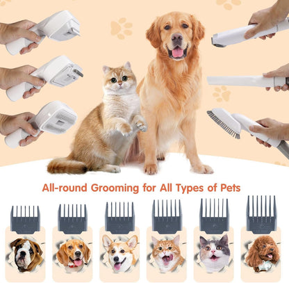 SKY-TOUCH Pet Grooming Kit and Hair Vacuum, 12 in 1 Shedding Grooming Kit, 2L Large Capacity Low Noise Hair Remover Supplies for Dogs & Cats, Professional Grooming Shedding Tools