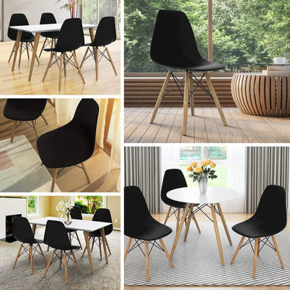 SKY-TOUCH Modern Dining Chair Dining Side Chairs set of 1, Simple Office Chair, Lounge Shell Chair with Folding Wood Legs and Plastic Seat, for Kitchen, Dining, Bedroom, Living Room,Black,40*40*82cm