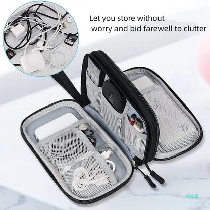 SKY-TOUCH Portable Waterproof Electronic Accessory Organizer Bag – Suitable for Cables, Chargers, Phones, Earphones, and More (Black)