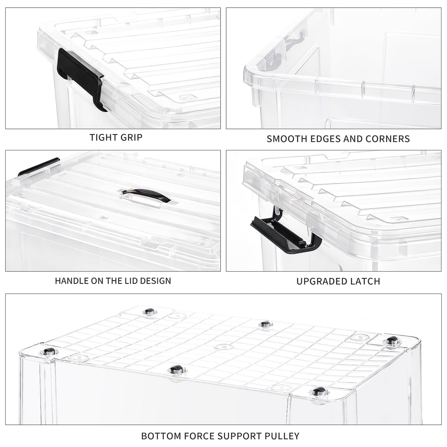 SKY-TOUCH 1 PCS Clear Plastic Storage Box with Lockable Lid & Wheels,Plastic Organizer Bin with Handles,for Storing Clothes, Toys, Tools