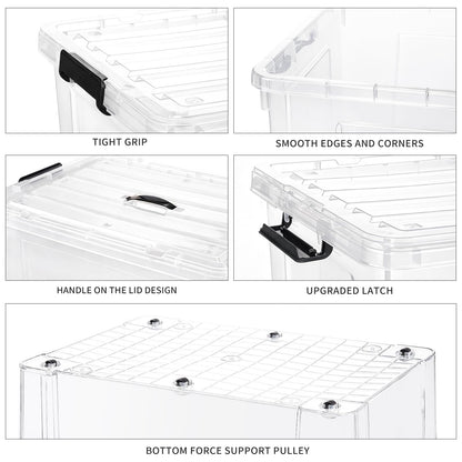 SKY-TOUCH 1 PCS Clear Plastic Storage Box with Lockable Lid & Wheels,Plastic Organizer Bin with Handles,for Storing Clothes, Toys, Tools