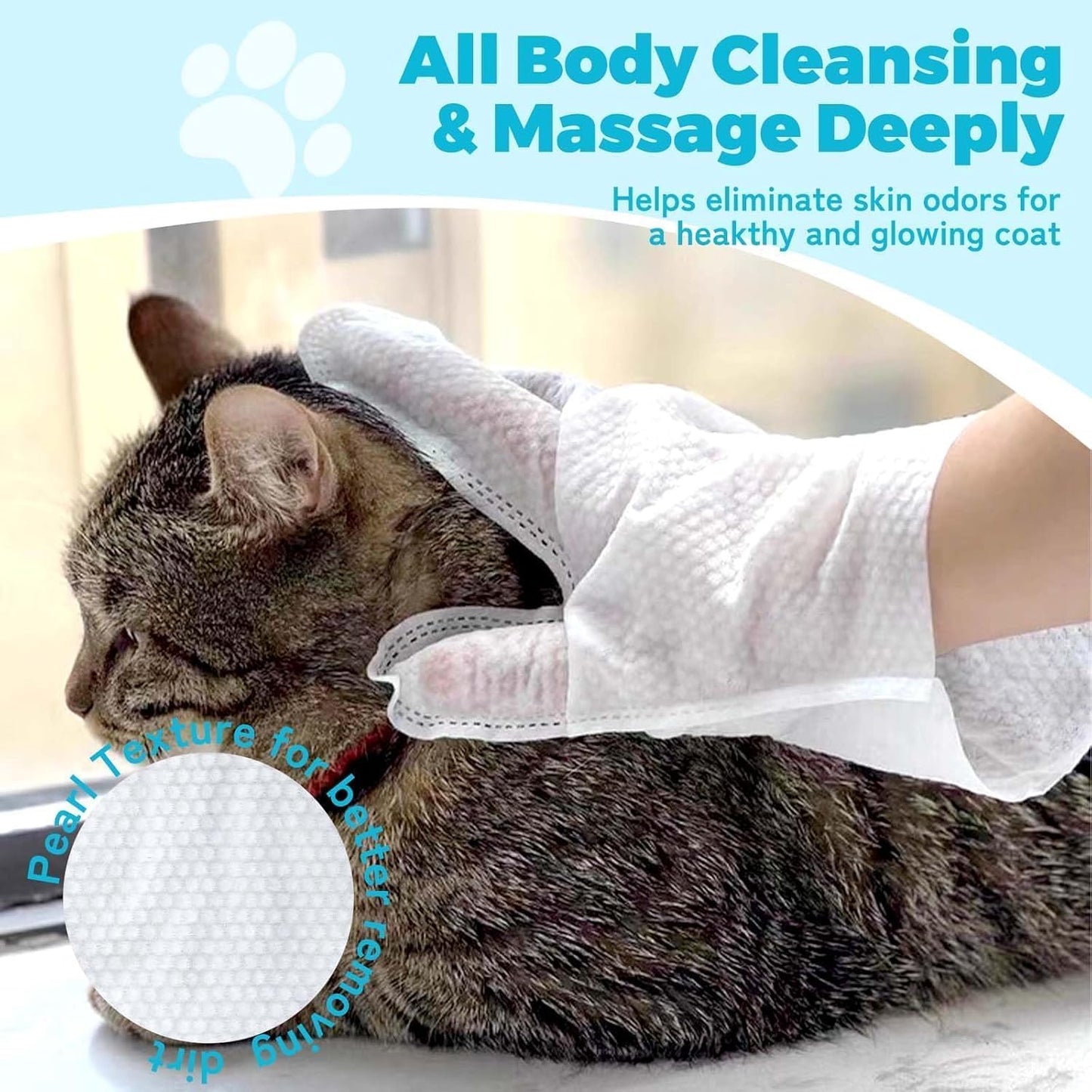 SKY-TOUCH 12Pcs Extra Thick Pet Washing Glove Wipe, Rinse-Free Cleaning & Deodorizing Bathing Mitts, Hypoallergenic Grooming Gloves, Moisturizing & Odor Control for Cat & Dog Daily Care and Travel