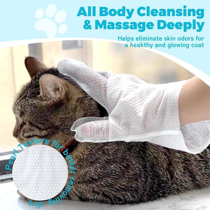 SKY-TOUCH 12Pcs Extra Thick Pet Washing Glove Wipe, Rinse-Free Cleaning & Deodorizing Bathing Mitts, Hypoallergenic Grooming Gloves, Moisturizing & Odor Control for Cat & Dog Daily Care and Travel