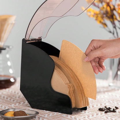 SKY-TOUCH Coffee Filter Paper Holder with Dust Cover Holds 100 Filter Papers Dustproof Design Keeps Filter Papers Clean and Dry Black