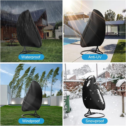 SKY-TOUCH Hanging Egg Chair Cover, 230*200cm 210D Oxford Fabric Swing Chair Cover with Zipper, Waterproof Heavy Duty Windproof Furniture Protector for Outdoor Patio Garden (Black)