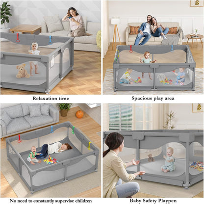 SKY-TOUCH Baby Playpen, Extra Large Playpen for Babies, Kids Safe Play Center for Babies with Breathable Mesh and Zipper Door，and Toddlers Gives Mommy a Break