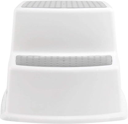SKY-TOUCH Toddler Step Stool for Bathroom Sink and Toilet Potty Training, Non-Slip Plastic Double up Stepping for Baby Kids, Grey White 30.9x33.5x22.9cm