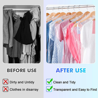 SKY-TOUCH 50 Pack Plastic Garment Bags, Clear Dustproof Clothes Covers for Suits, Dresses, Jackets, and Shirts – Heavy Duty,Waterproof, and Tear-Resistant, 60 x 120 cm