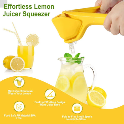 SKY-TOUCH Lemon Squeezer Foldable Manual Citrus Juicer - Easy Two-Hand Press with Lever Design for Reduced Force - Suitable for Everyday Cooking and Beverage Preparation Yellow