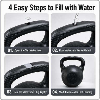 SKY-TOUCH 8KG Water-Filled Kettlebell, Fillable Fitness Weight with Anti-Slip Threaded Handle, Large TPR Plug and Stable Base for Home Gym Strength Training