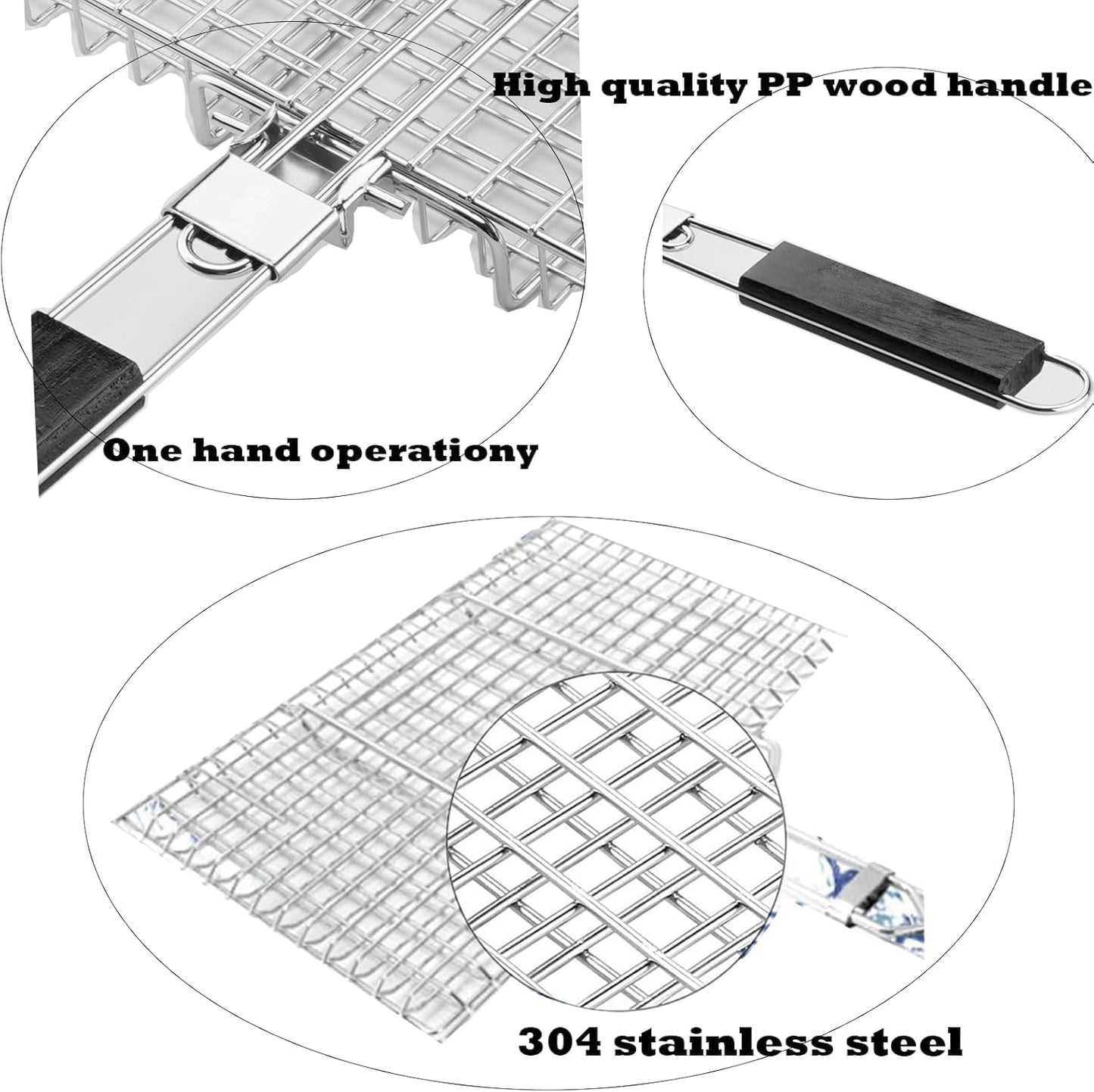 SKY-TOUCH Outdoor Barbecue Basket, Multi-Functional BBQ Grill, With Detachable Portable Handle, Suitable for Grilling Vegetables, Shrimp, Fish, And Steak 46.5cm * 32cm * 4cm