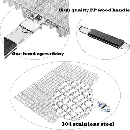 SKY-TOUCH Outdoor Barbecue Basket, Multi-Functional BBQ Grill, With Detachable Portable Handle, Suitable for Grilling Vegetables, Shrimp, Fish, And Steak 46.5cm * 32cm * 4cm
