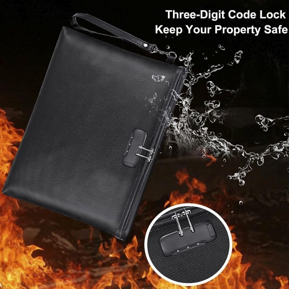 SKY-TOUCH Fireproof and Waterproof Document Bag (35 x 25 cm) – A Secure Storage Bag Featuring a Zipper Closure and Lock, Suitable for A4 Documents, Tablets, and Credit Cards Durable and Robust
