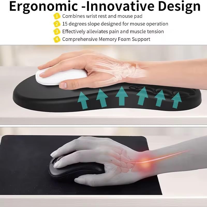 SKY-TOUCH Memory Foam Ergonomic Mouse Pad with Wrist Rest – Bump Massage Design, Non-Slip PU Base, Soft and Comfortable for Wrist Pain Relief, Durable, for Wireless Mouse & Desk (310x210x30mm, Black)