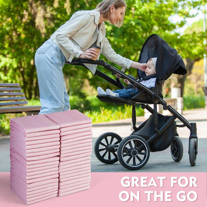 SKY-TOUCH 50 Pieces Baby Disposable Changing Mats,Waterproof Baby Changing Pads, 45x60 cm, Highly Absorbent Leakproof Changing Pad Baby, Ultra soft Diaper Changing Mat Underpads for Baby Pink