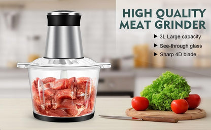 SKY-TOUCH Multi Chopper & Mincer,500W Food Grinder Chopper,2 Speed,6 Detachable SS Blades,for Chopping, Ice Crushing, Meat Mincing, Grinding, Pureeing,Anti Slip Ring,3L Working Capacity