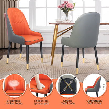 SKY-TOUCH Modern PU Leather Dining Chair, High Back with Soft Seat, Metal Side Legs, Orange, 45x43x90cm, Ideal for Kitchen, Dining Room, Living Room, and Vanity,1pcs