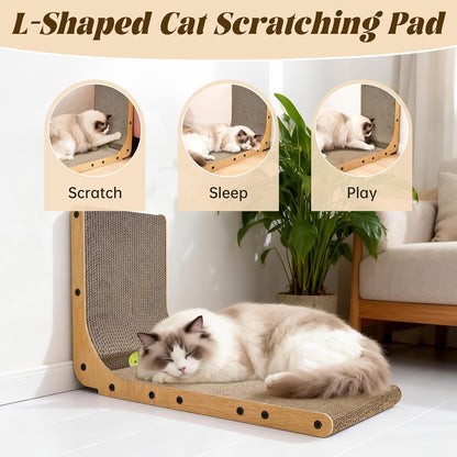 SKY-TOUCH L Shape Cat Scratcher, Large 26.8'' Vertical Cat Scratchers with Ball Toy, Cardboard Scratch Pad for Indoor Cats, Wall and Couch