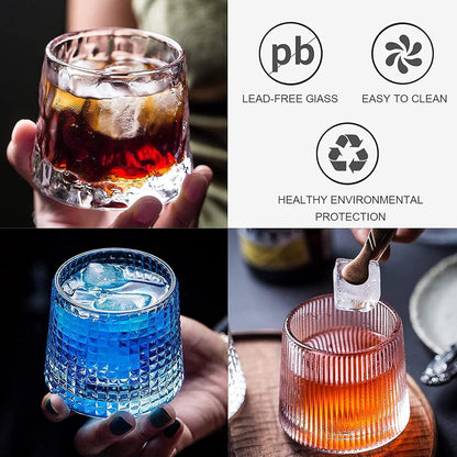 SKY-TOUCH 3 PCS Spinning Glass Tumblers With Base, Bar Glass, Old Fashioned Glasses Clear Cups Glass Water Cups Glass Set, 200 ML