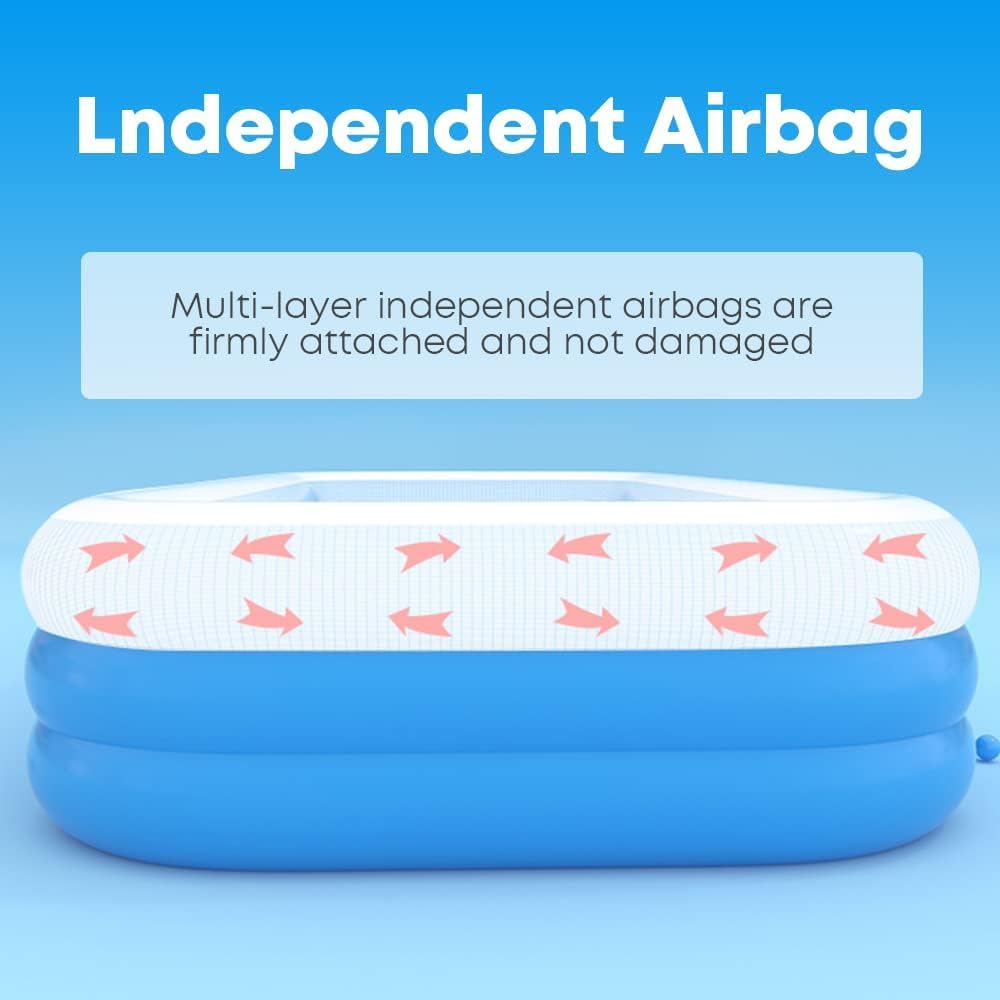 SKY-TOUCH Inflatable Paddling Pool, 3 Rings Large Rectangular Family Swimming Center for Kids Toddlers Adult, Indoor Outdoor Garden Swimming Pool,Blue (300x170x56cm)