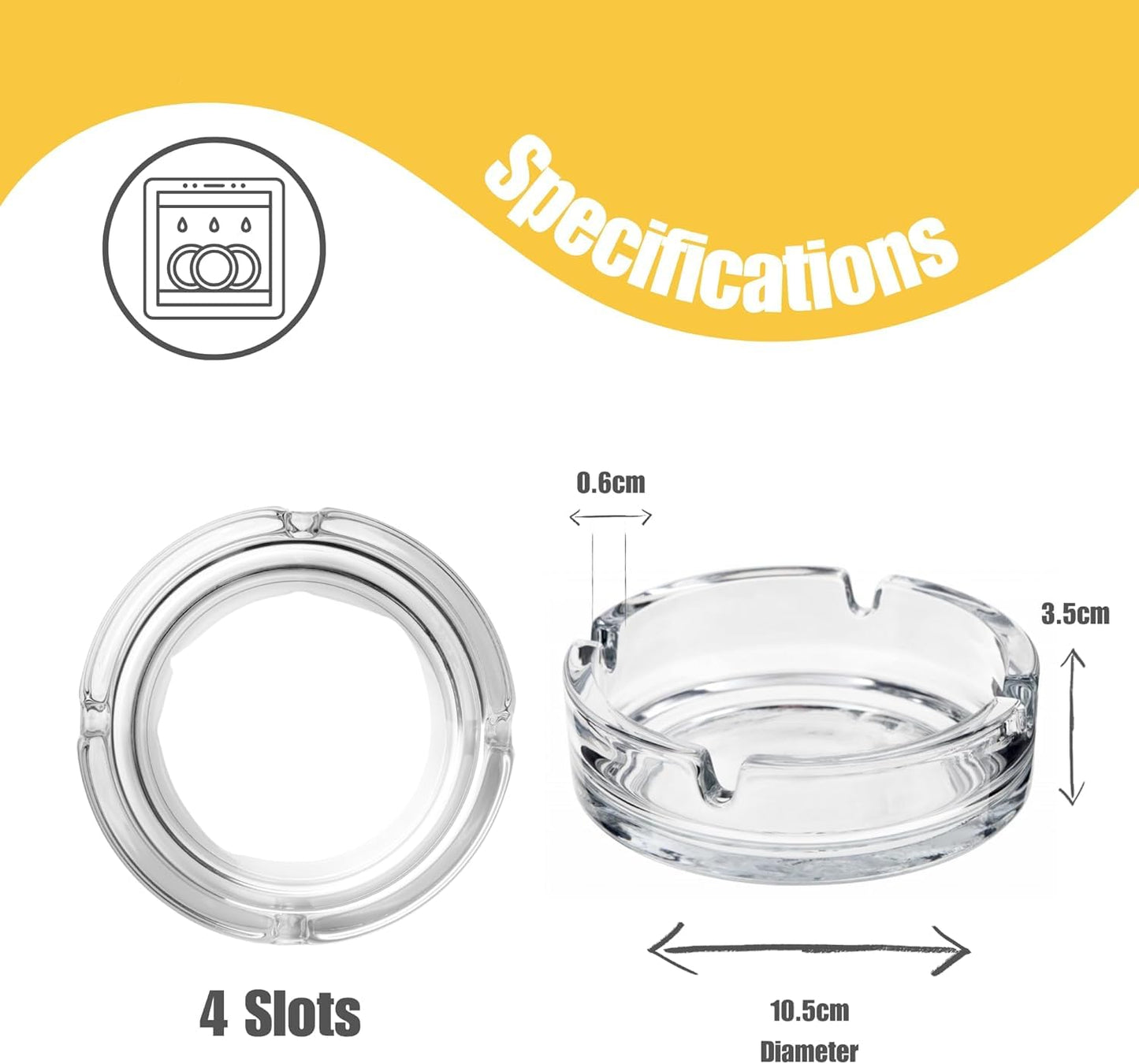 SKY-TOUCH Glass Ashtrays Round Transparent Ashtrays Portable Modern Desktop Containers Suitable for Home Offices, Hotels, Cafes | Durable Desktop Smoking Accessory 10.6cm * 3.5cm