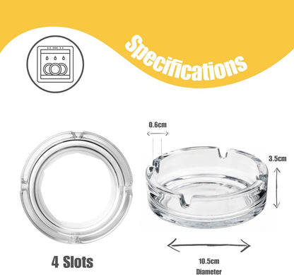 SKY-TOUCH Glass Ashtrays Round Transparent Ashtrays Portable Modern Desktop Containers Suitable for Home Offices, Hotels, Cafes | Durable Desktop Smoking Accessory 10.6cm * 3.5cm