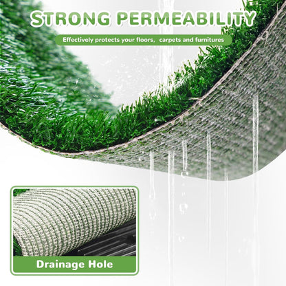SKY-TOUCH Dog Potty Tray with Artificial Grass Pad, 3-Layer Washable Puppy Pee Training Toilet with Drawer, Indoor Pet Urine Mat for Small Medium Dogs, 51 x 64 x 6 cm