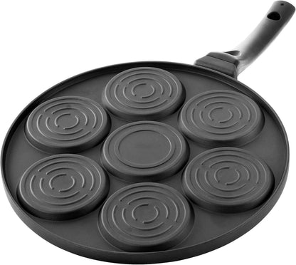 SKY-TOUCH Seven Hole Smiley Faces Pancake Pan, Non Stick Pan Muffin Flat Pot Egg Dumpling Fried Egg Mold Breakfast Pot, 26.5x26.5cm - with Cool Touch Handle