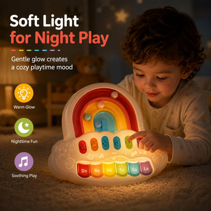 SKY-TOUCH 2 in 1 Baby Piano with Light Up Keyboard & Marble Game, 4 Modes Musical Learning for 12+ Months, Sensory Infant Gift for Boys & Girls