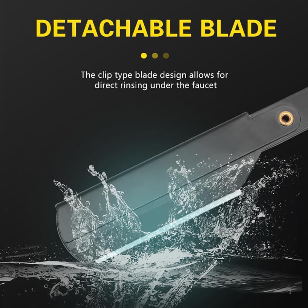 SKY-TOUCH Men's Straight Razor Set, Professional Straight Razor, 10 Replaceable Stainless Steel Blades, Includes Leather Case, Professional Barber Razor, Close Shave, 100% Stainless Steel, Black