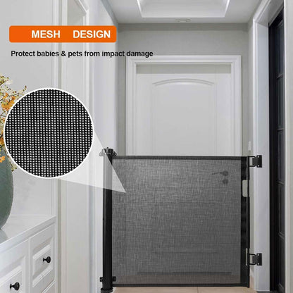SKY-TOUCH Retractable Baby Safety Gate (180 x 86 cm Mesh Pet Gate) – Drill-Mount Installation, Adjustable Width Suitable for Stairs, Doorways, and Hallways, Black