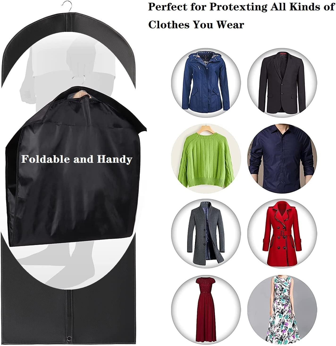 SKY-TOUCH 6 Pack Dress Garment Bags for Hanging Clothes, PEVA Coat & Gown Covers, Dustproof, Waterproof, with Clear PVC Windows, Black, 60-Inch, Home & Travel Clothing Protector