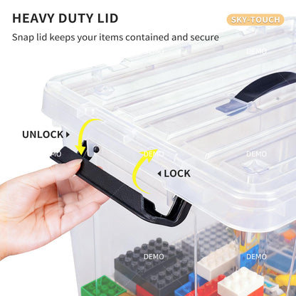SKY-TOUCH 1 PCS Clear Plastic Storage Box with Lockable Lid & Wheels,Plastic Organizer Bin with Handles,for Storing Clothes, Toys, Tools