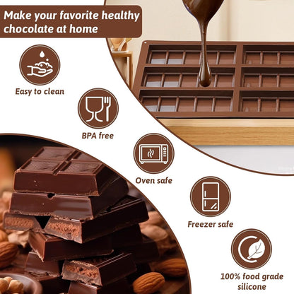 SKY-TOUCH 2 Packs Silicone Chocolate Molds, Food-Grade Rectangle Molds for Chocolate,Sweet, Wax Melts & More, BPA-Free, Heat & Freeze Safe