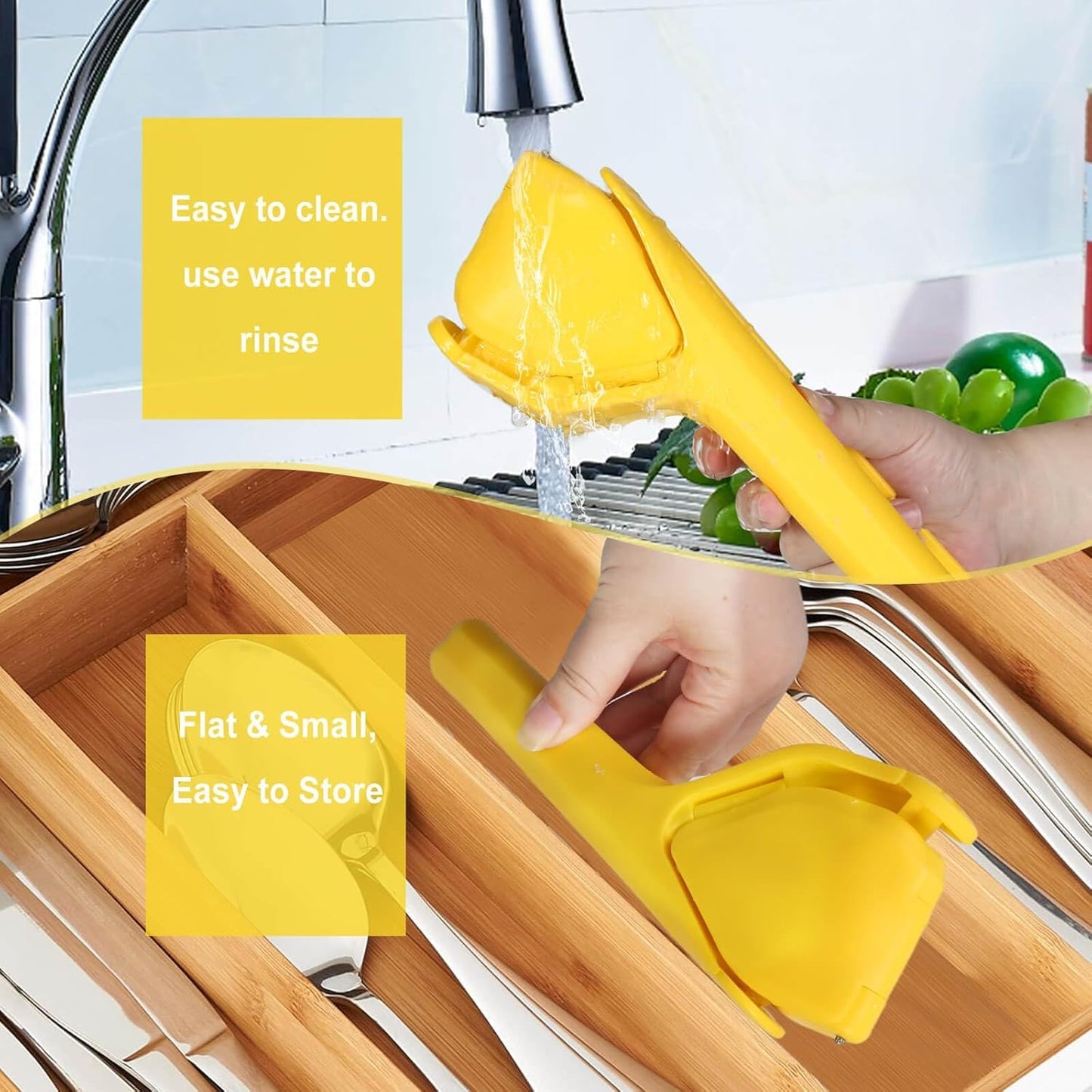 SKY-TOUCH Lemon Squeezer Foldable Manual Citrus Juicer - Easy Two-Hand Press with Lever Design for Reduced Force - Suitable for Everyday Cooking and Beverage Preparation Yellow