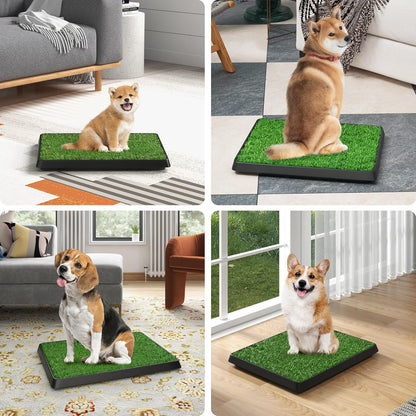 SKY-TOUCH Dog Potty Tray with Artificial Grass Pad, 3-Layer Washable Puppy Pee Training Toilet with Drawer, Indoor Pet Urine Mat for Small Medium Dogs, 51 x 64 x 6 cm