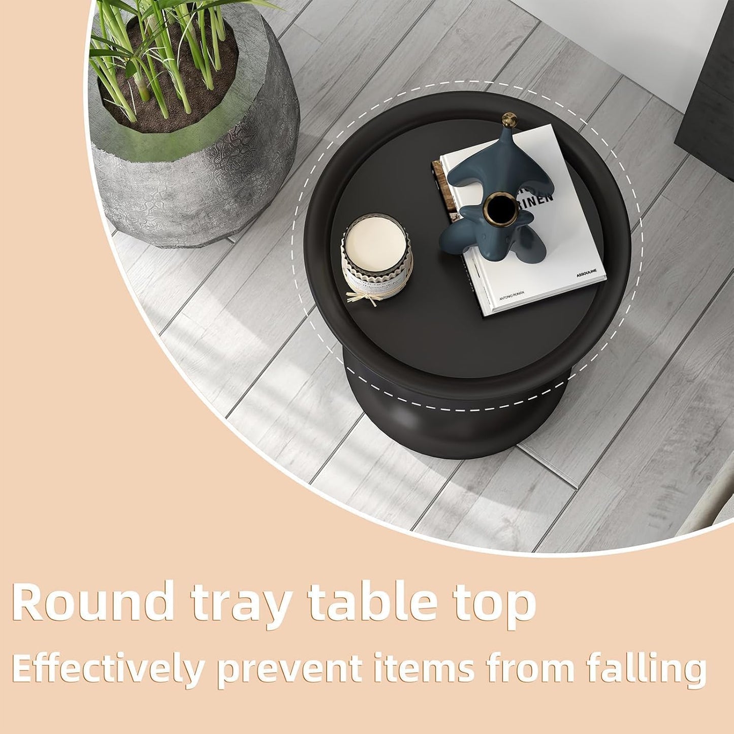SKY-TOUCH Round Side Table, Slim-waisted Sofa Side Table, Modern Minimalist Style, Electroplated Metal Frame, Suitable For Small Spaces, Living Rooms, And Bedrooms, 39 * 39 * 55cm Black