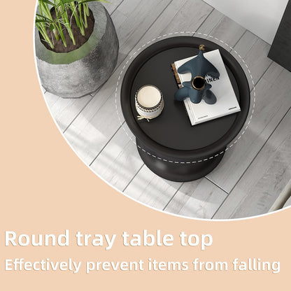 SKY-TOUCH Round Side Table, Slim-waisted Sofa Side Table, Modern Minimalist Style, Electroplated Metal Frame, Suitable For Small Spaces, Living Rooms, And Bedrooms, 39 * 39 * 55cm Black