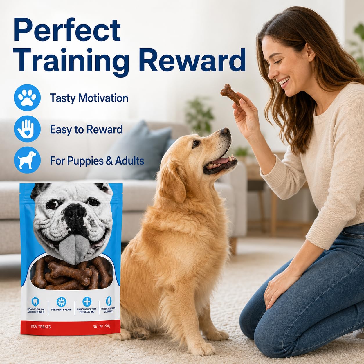 SKY-TOUCH Dog Treats, Bone Shape Dental Chews for Dogs, Long Lasting Chicken Flavor Chew Sticks, Durable Teeth Cleaning Snacks