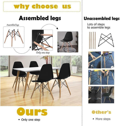 SKY-TOUCH Modern Dining Chair Dining Side Chairs set of 1, Simple Office Chair, Lounge Shell Chair with Folding Wood Legs and Plastic Seat, for Kitchen, Dining, Bedroom, Living Room,Black,40*40*82cm