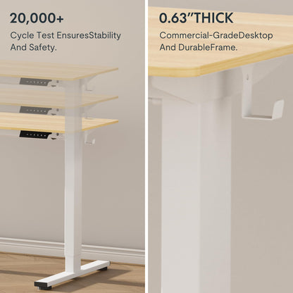 SKY-TOUCH Electric Adjustable Height Standing Desk,Elevating Desk, 120x60cm, Height Memory, Storage Hook, 28.9"-46.5" Elevating range,for Office Stand Up Computer Desk, Beige(top consists of 2 parts)