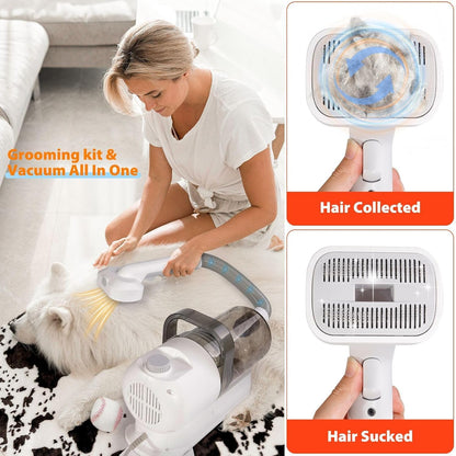 SKY-TOUCH Pet Grooming Kit and Hair Vacuum, 12 in 1 Shedding Grooming Kit, 2L Large Capacity Low Noise Hair Remover Supplies for Dogs & Cats, Professional Grooming Shedding Tools
