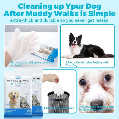 SKY-TOUCH 12Pcs Extra Thick Pet Washing Glove Wipe, Rinse-Free Cleaning & Deodorizing Bathing Mitts, Hypoallergenic Grooming Gloves, Moisturizing & Odor Control for Cat & Dog Daily Care and Travel